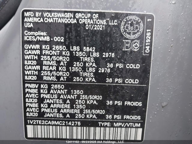 Volkswagen 3.6 fsi 2021 1V2TE2CA9MC214275 Image 9