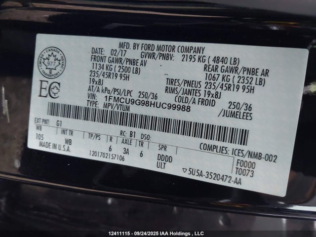 1FMCU9G98HUC99988 Ford Escape