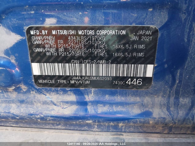 JA4AJUAU2MU602093 Mitsubishi mivec