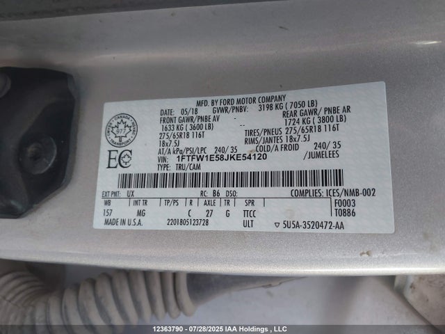 1FTFW1E58JKE54120 Ford 5.0l 4v