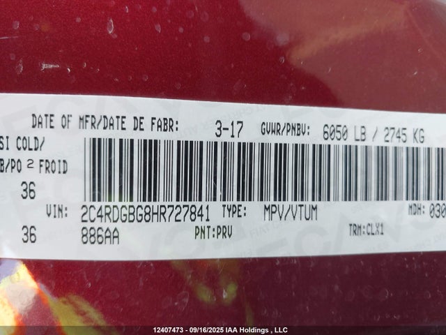 2C4RDGBG8HR727841 Dodge Grand Caravan