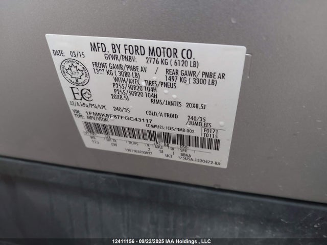 Ford Explorer 2015 1FM5K8F87FGC43117 Image 9