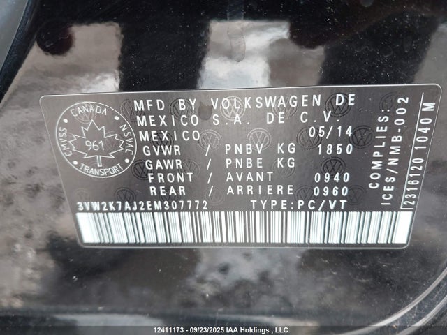 3VW2K7AJ2EM307772 Volkswagen 2014