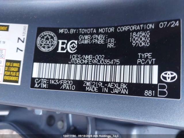 Toyota 2zr-fxe 2024 JTDBCMFE9RJ035475 Image 9