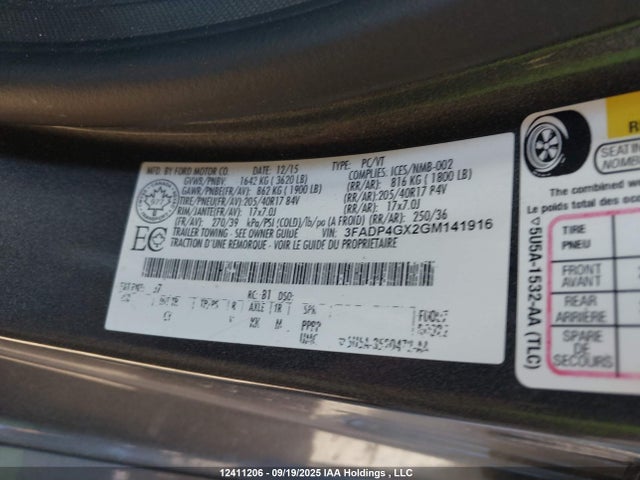 3FADP4GX2GM141916 Ford 1.6l gtdi