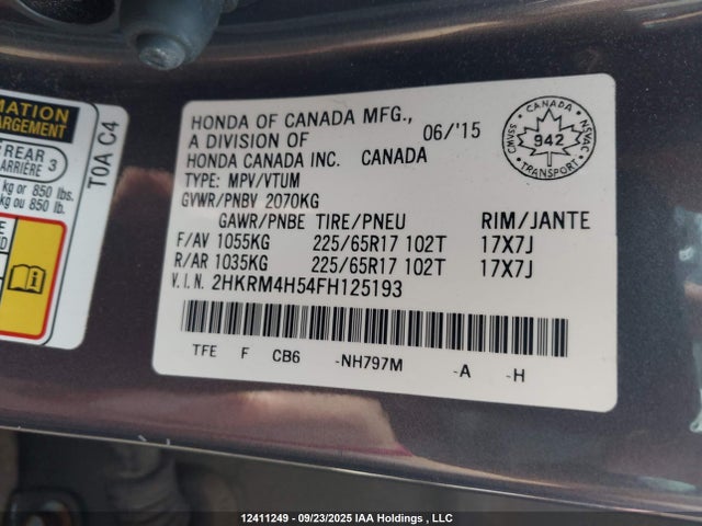 2HKRM4H54FH125193 Honda k24w9