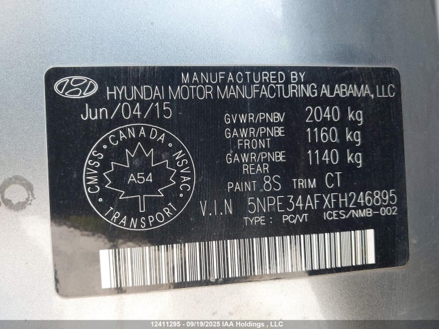 5NPE34AFXFH246895 Hyundai dohc gdi theta-ii
