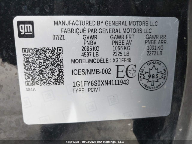 1G1FY6S0XN4111943 Chevrolet Bolt Euv