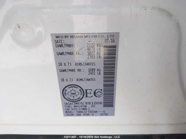 5N1AT2MV7GC881006 Nissan Rogue