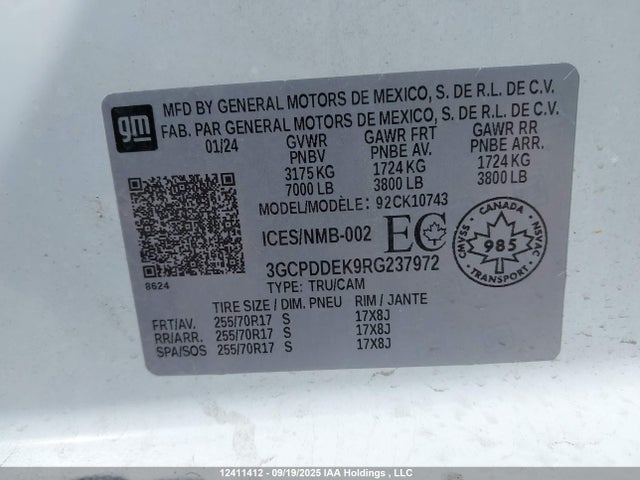 Продаж на аукціоні авто 2024 Chevrolet Silverado K1500 Lt, vin: 3GCPDDEK9RG237972, номер лоту: 12411412