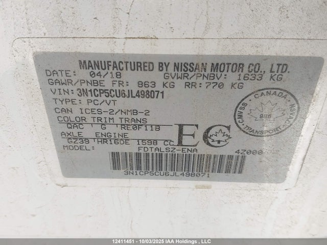 3N1CP5CU6JL498071 Nissan Kicks