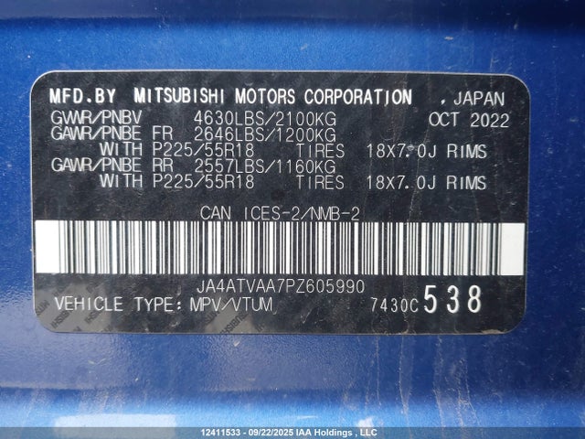Mitsubishi tc/ic mivec 2023 JA4ATVAA7PZ605990 Image 19