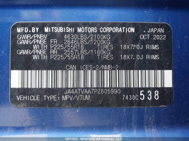 Mitsubishi tc/ic mivec 2023 JA4ATVAA7PZ605990 Image 9