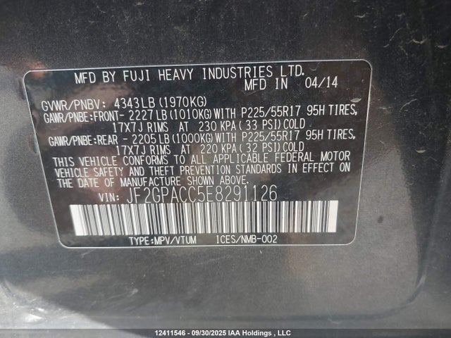 Subaru 2.0l na 2014 JF2GPACC5E8291126 Image 9