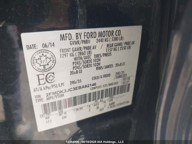 Ford Edge 2014 2FMDK3JC3EBA92146 Image 9