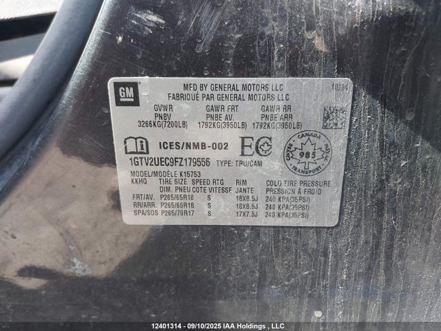 1GTV2UEC9FZ179556 GMC l83 - vvt, active fuel management, aluminum