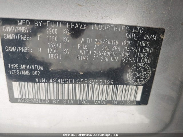 Subaru 3.6l c0 2015 4S4BSFLC5F3200399 Image 9