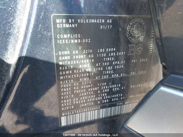 WVGLV7AX2HK026453 Volkswagen Tiguan