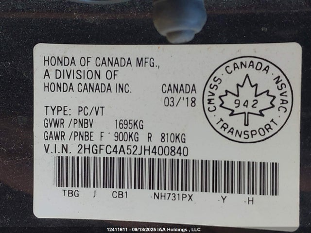 Honda k20c2 2018 2HGFC4A52JH400840 Image 9