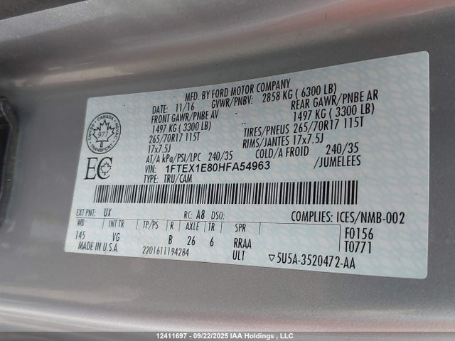 Ford 3.5l ti-vct 2017 1FTEX1E80HFA54963 Image 9
