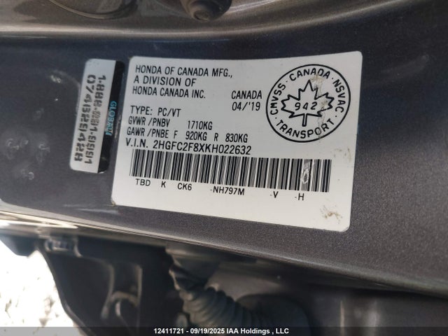 Honda k20c2 2019 2HGFC2F8XKH022632 Image 9