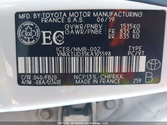 VNKKTUD35KA105598 Toyota 1nz-fe