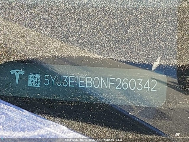 5YJ3E1EB0NF260342 Tesla MODEL 3