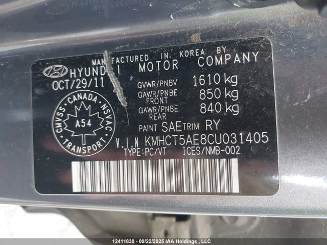 Продаж на аукціоні авто 2012 Hyundai Accent Gl, vin: KMHCT5AE8CU031405, номер лоту: 12411830