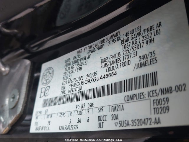 1FMCU9G9XGUA46654 Ford 2016