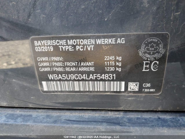 12411942 :رقم المزاد ، WBA5U9C04LAF54831 vin ، 2020 Bmw M340xi مزاد بيع
