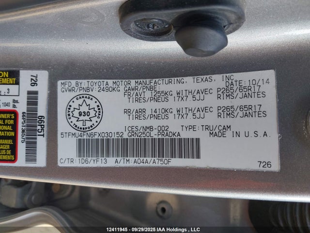 5TFMU4FN6FX030152 Toyota 1gr-fe