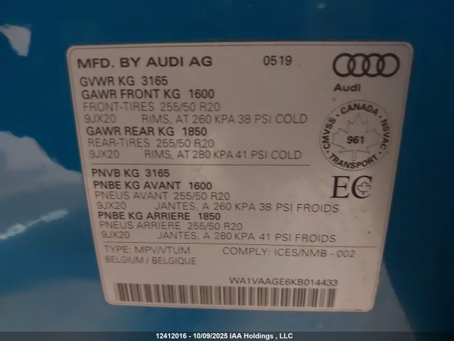 WA1VAAGE6KB014433 Audi E-Tron