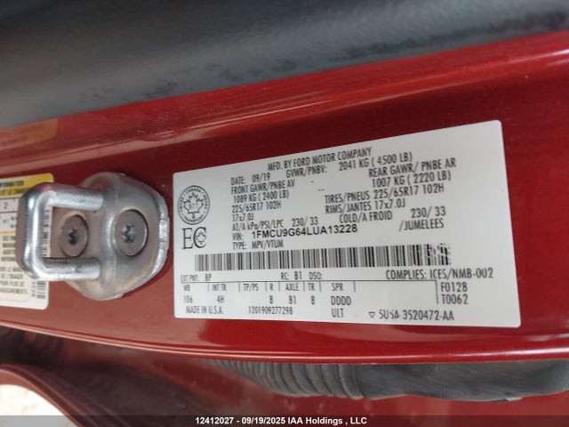 Ford Escape 2020 1FMCU9G64LUA13228 Image 9
