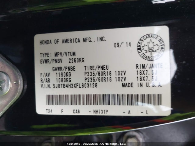 5J8TB4H3XFL803128 Acura j35z2