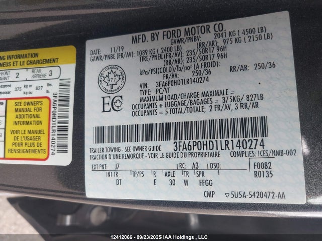 Ford 2020 2020 3FA6P0HD1LR140274 Image 9