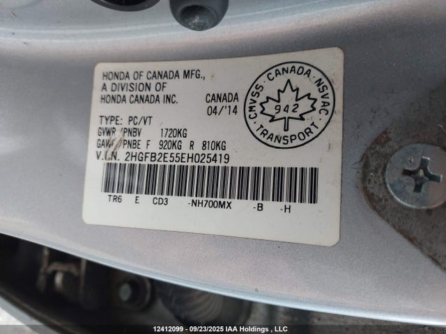 Honda r18z1 2014 2HGFB2E55EH025419 Image 9