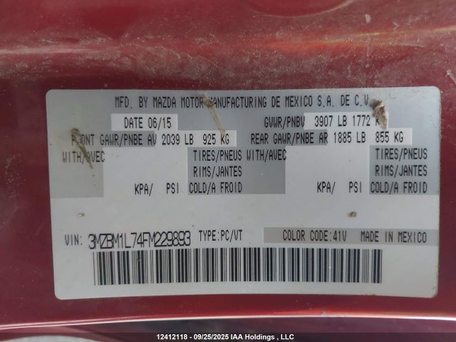 3MZBM1L74FM229893 Mazda pe