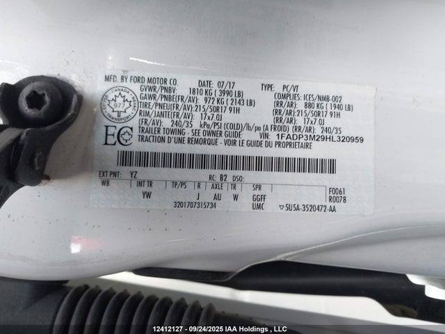 Ford 2.0l gdi 2017 1FADP3M29HL320959 Image 9