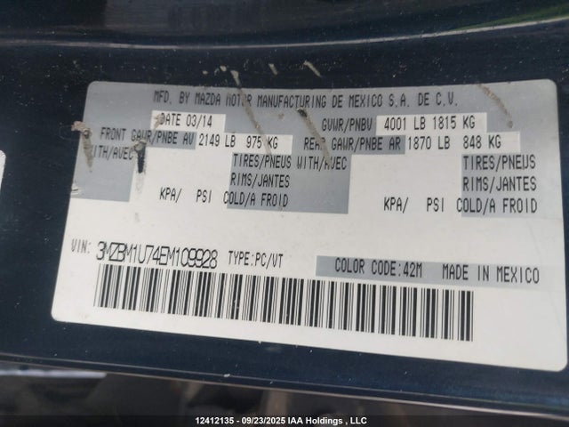3MZBM1U74EM109928 Mazda pe