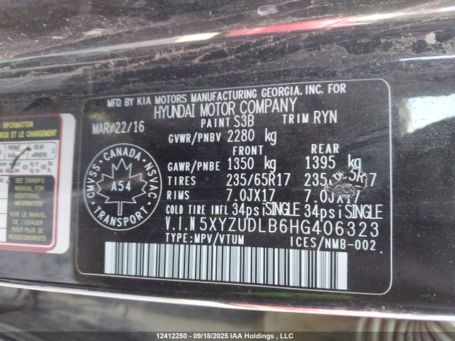 5XYZUDLB6HG406323 Hyundai gdi theta ii
