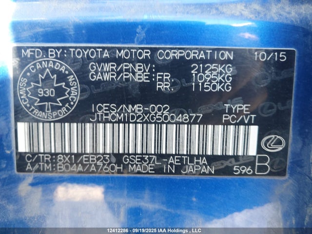 Lexus 2gr-fse 2016 JTHCM1D2XG5004877 Image 9