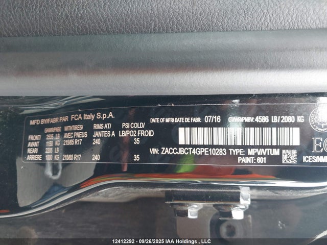 Jeep 2016 2016 ZACCJBCT4GPE10283 Image 9