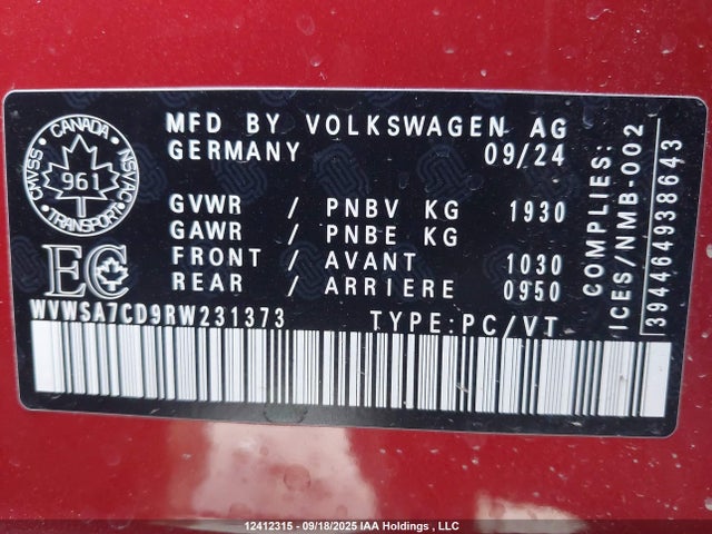 WVWSA7CD9RW231373 Volkswagen 2.0 tsi