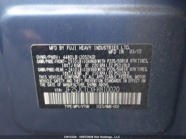 Subaru 2.5na c0 2015 JF2SJCTCXFH810020 Image 9