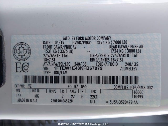 Ford F-150 Xlt 2019 1FTEW1E48KFB67079 Image 19
