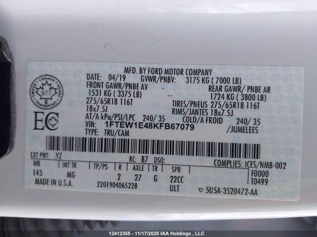 Ford F-150 Xlt 2019 1FTEW1E48KFB67079 Image 9