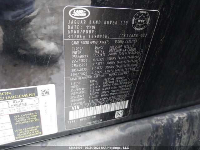 SALRR2RK7L2430509 Land Rover 2020