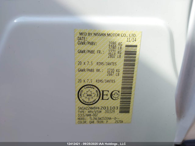 Nissan Murano 2015 5N1AZ2MH9FN201103 Image 9