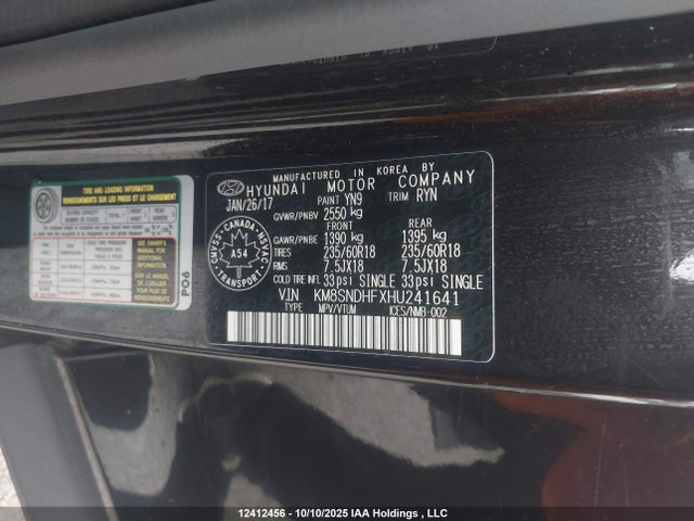 KM8SNDHFXHU241641 Hyundai gdi lambda ii