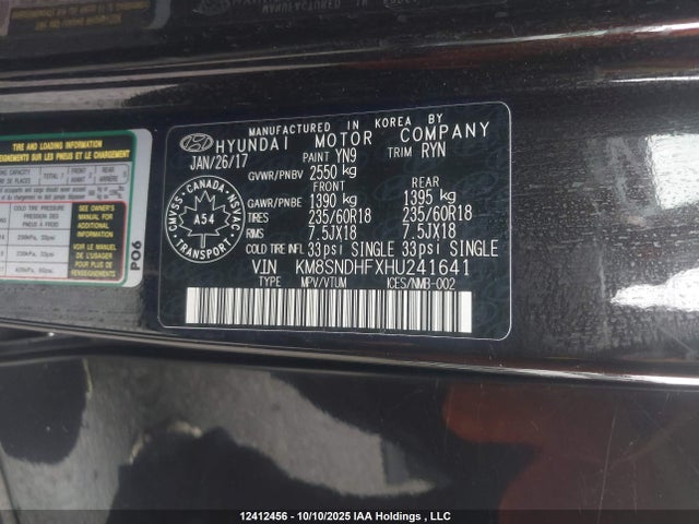 KM8SNDHFXHU241641 Hyundai gdi lambda ii